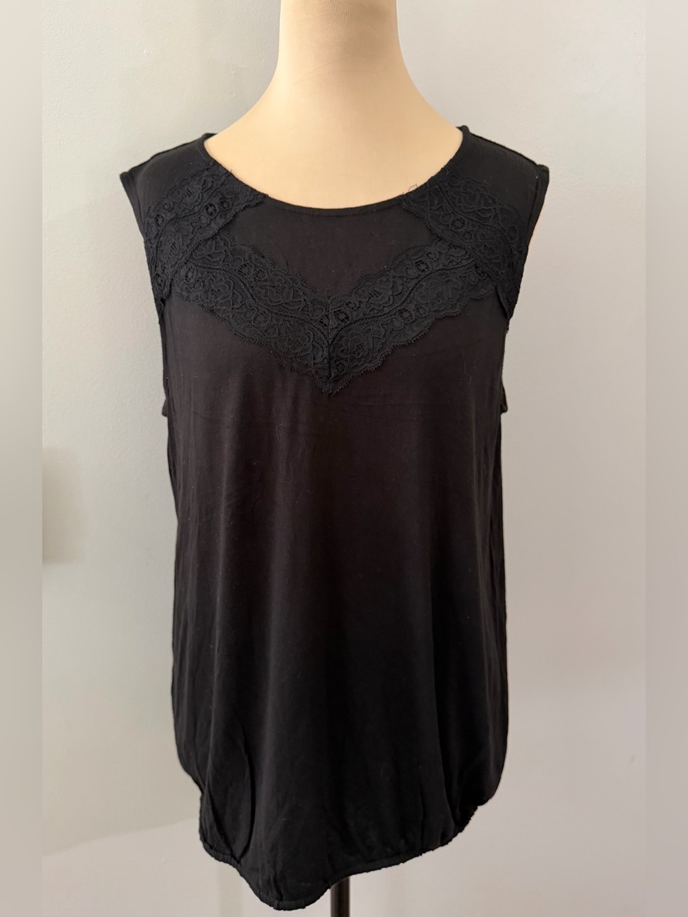 LOFT Black Lace Detail Sleeveless Elastic Waist Blouson Women's Tank Top Blouse